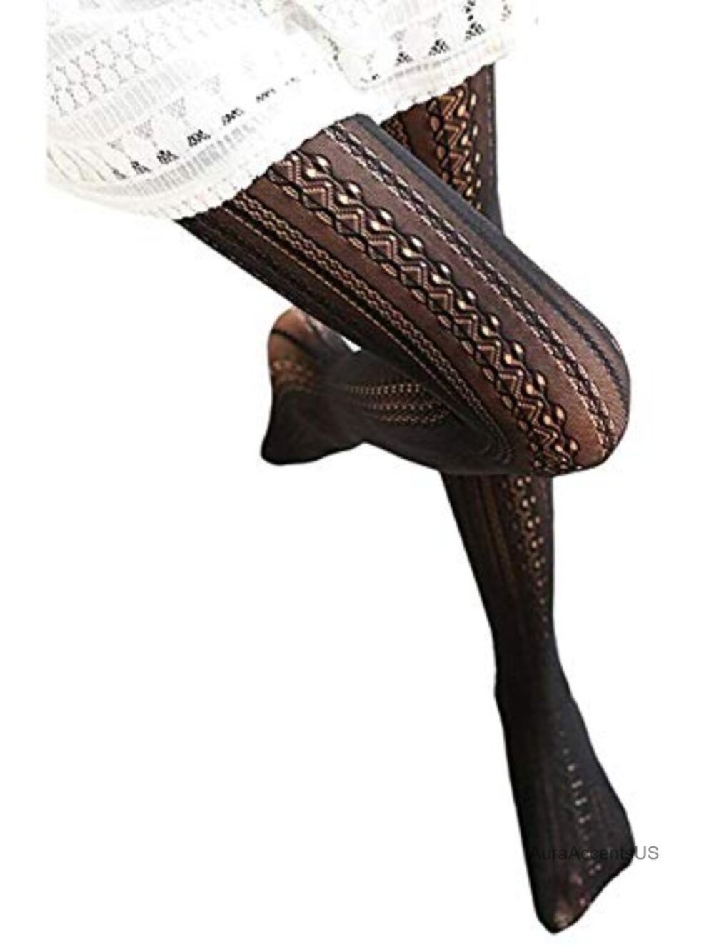Women's Fishnet Knitted Patterned Thick Warm Tights Stockings Vertical Strips